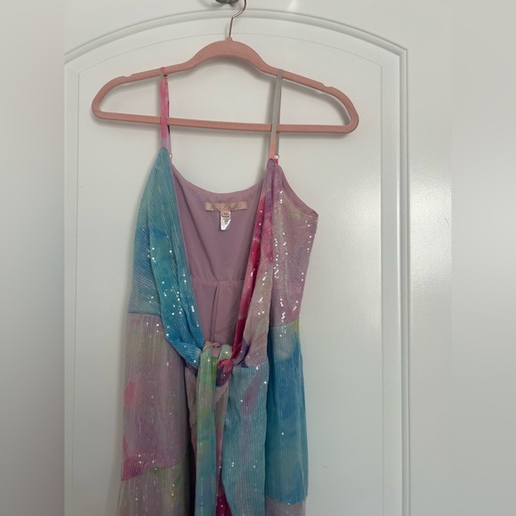Hutch Alden Rainbow Sequin Maxi Wrap Dress size medium vibrant colorful boho - Picture 4 of 13